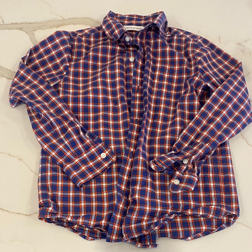 Janie and Jack Navy and Red Plaid Button-Down Shirt